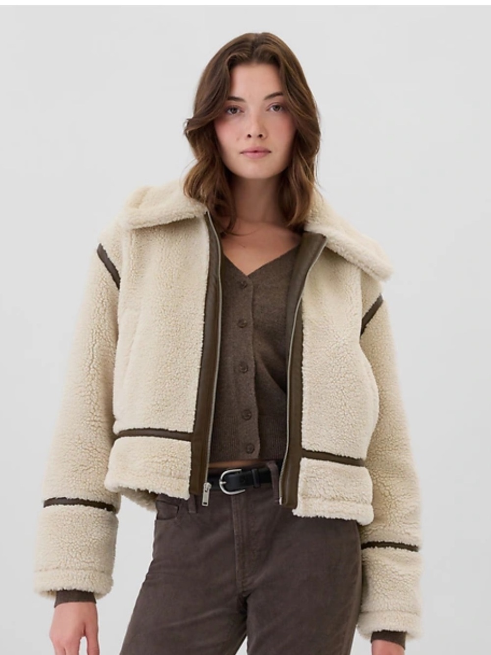 GAP Cream Teddy Sherpa Jacket with Dark Trim
